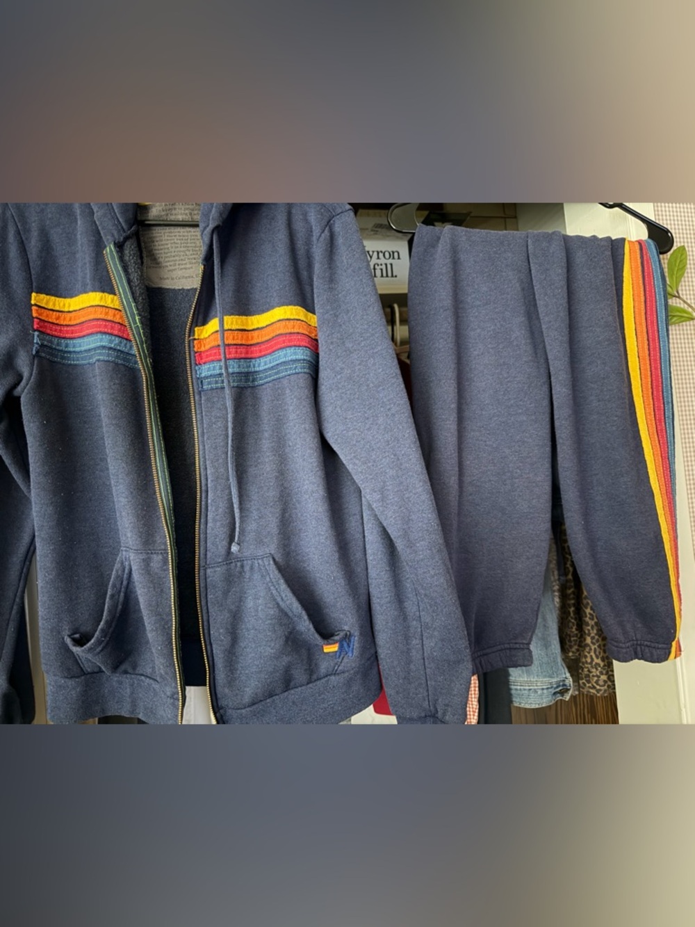 Aviator Nation Navy Hoodie & Joggers with Rainbow Stripe